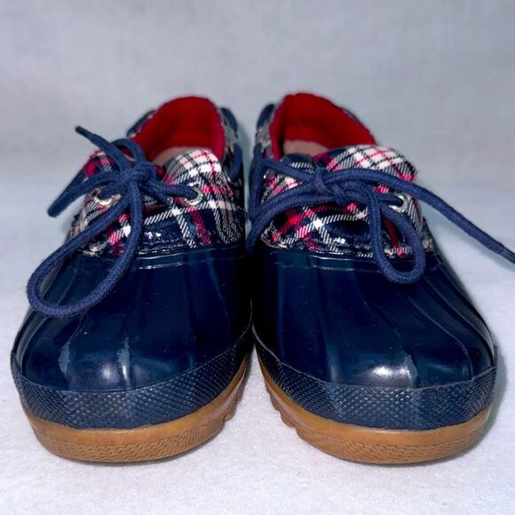 Women’s Sperry Topsiders Waterproof Shoes Low Top Duck Boots size 6 Navy Plaid - Picture 2 of 9